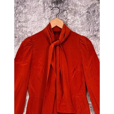 CO Collection Dress XS Womens Silk Burnt Orange Tie Neck Long Sleeve | eBay