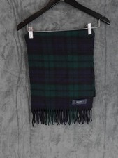 Johnstons Elgin Wool Scarf Mens Blue Green Tartan Plaid Check Scotland 12" x 60"