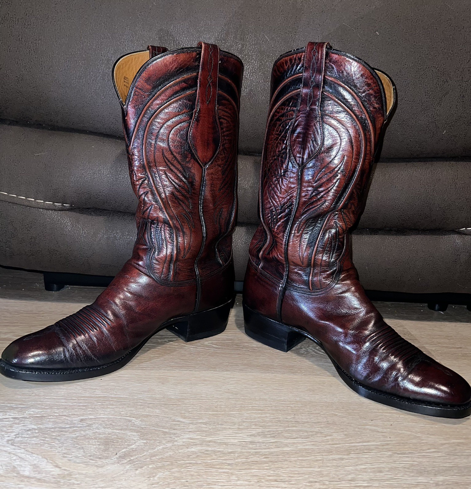 Lucchese San Antonio Vintage, Black-Cherry Goat Cowboy Boots - Mens Sz 11 B