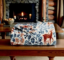 Throw Blanket Christmas  Holiday Watercolor Deer Oversized Plush 60x72 Buck Doe