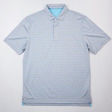 Johnnie O Polo Shirt Mens Large Gray Blue Striped Performance Golf UPF 50