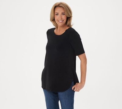 Susan Graver Women's Top Plus Sz 1X Essentials Liquid Knit Tunic Black A352184