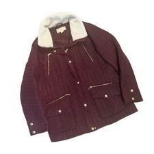 Michael Kors Womens Burgundy Quilted Jacket Sherpa Packable Hood XL winter coat