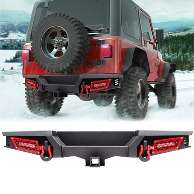 Rear Bumper For 2007-2018 Jeep Wrangler JK w/ LED DRL Lights License Mount Holes