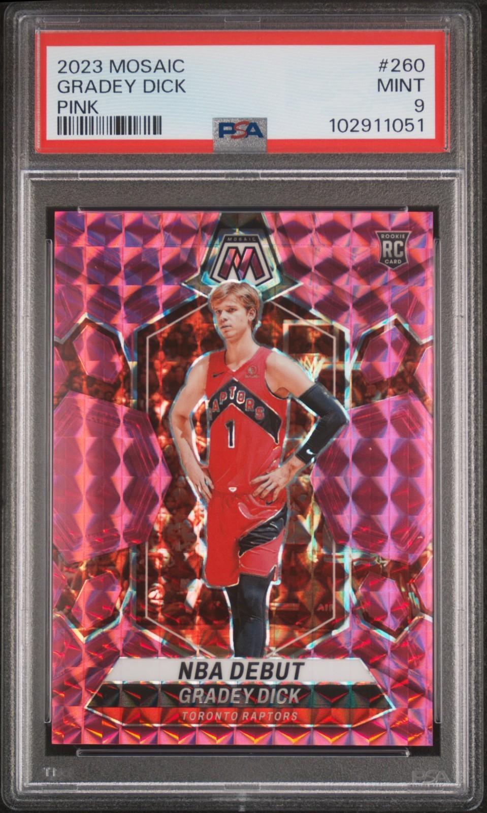 Gradey Dick 2023-24 Panini Mosaic #239 Rookie (RC) Pink Mosaic Prizm /149 PSA 9