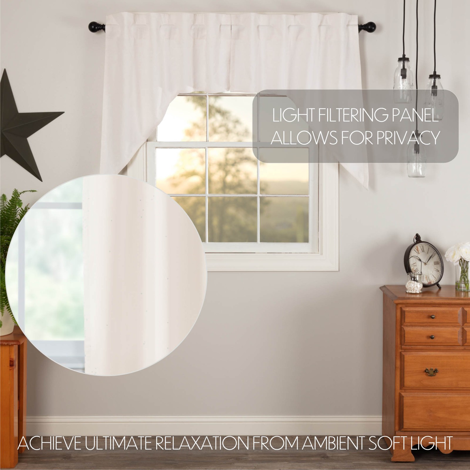 Simple Life Flax Antique White Set (2 Swag 36x16 ; 2 Tier 24x36) VHC Brands