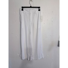 A New Day Womens White Wide Leg Linen Blend Pants High Rise Size 2 NWT