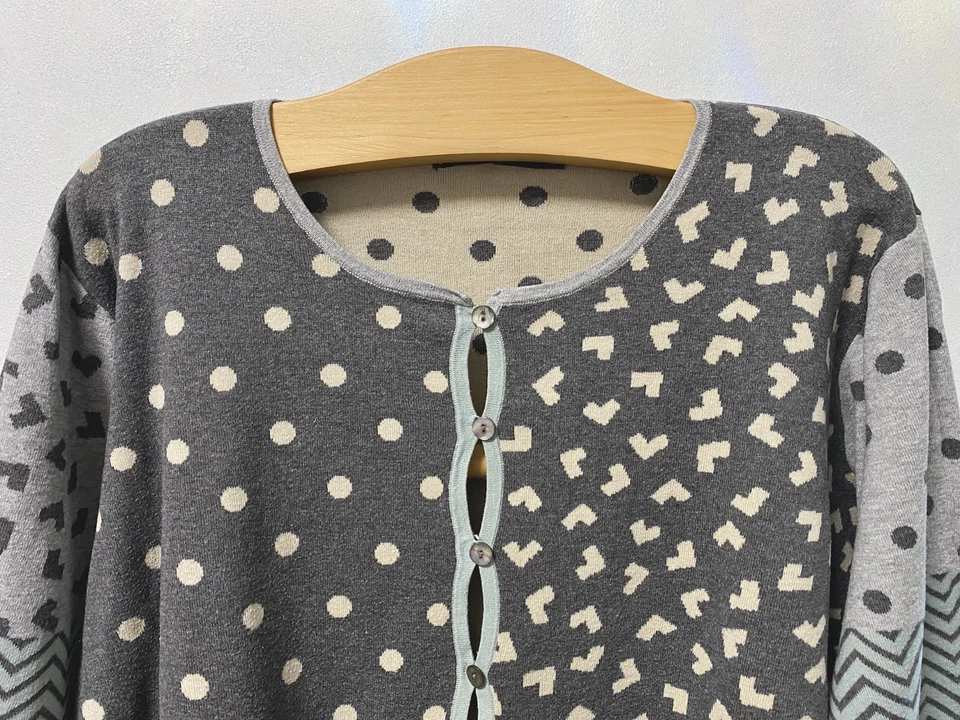 Cárdigan Gudrun Sjoden Algodón Orgánico Arte XXL Gris Lunares Retazos Boho Foto 4 de 4