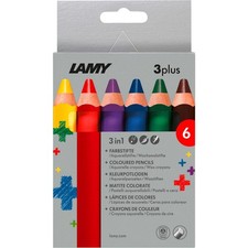 LAMY 6er Set Farb Aquarell Wachsmalstifte in Einem aus massivem Lindenholz 4Kant