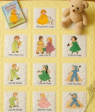 Vintage Handmade Nursery Rhyme Quilt 12 Block Embroidered Baby Blanket Yellow