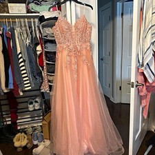 Windsor Pink Floral Lace & Tulle Formal Gown XS V-Neck Lined Lace-Up Back
