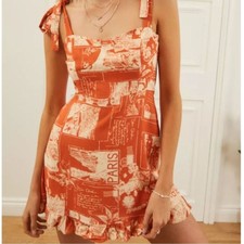 Urban Outfitters UO Boho Resort Jolene Paris Postcard Linen Blend Mini Dress L