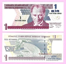 TURKEY 1 YTL PREFIX --- A21 878888 -- 2005 UNC