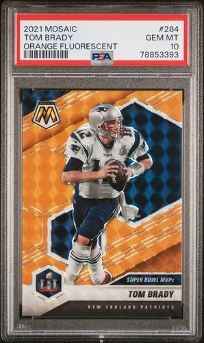 2021 Panini Mosaic Tom Brady Orange Flourescent  /25 PSA 10 Gem Patriots SP