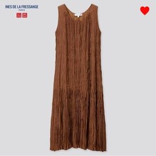 UNIQLO Twist Pleated Dress M Brown Sleeveless Collab Ines de la Fressange Excell