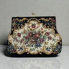 Vintage Collectable Handbag Womens Small Black Floral Tapestry Evening Purse