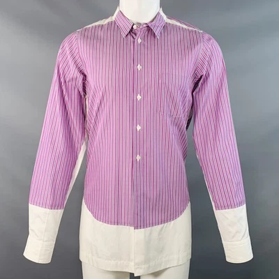 COMME des GARCONS PLUS Taille M Blanc Violet Coton Rayé Chemise Manches Longues - Photo 1/4
