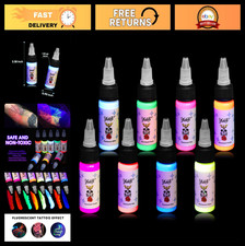 Professional Tattoo Ink Set - 8 Color Fluorescent Pigment Kit, 1/2oz Bottles for