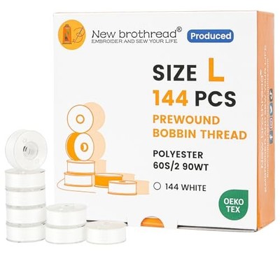 144pcs Type L (SA155) Size White Prewound Bobbin Thread 144pcs 90wt White