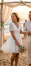 Lulus White Lace V-Neck Large Above Knee Length Dress Wedding Cocktail NWT 