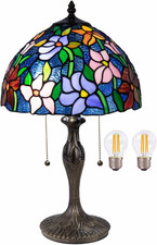 Stained Glass Table Lamp,12 Inch Tiffany-Style Flowers Lamp Reading Light for Be