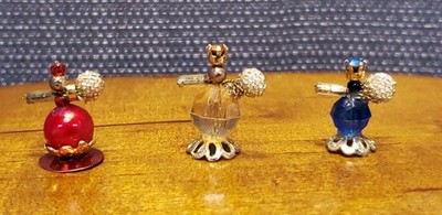 VINTAGE ARTISAN MADE LOT OF 3 PERFUME BOTTLES W/ ATOMIZER FOR MINIATURE DOLLHOUS