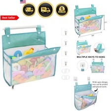 Bath Toy Organizer Storage Bag Zipper Large Openings Hangable Blue