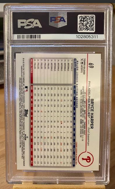 2024 Topps Gilded Collection Bryce Harper Gold Mini Diamond #28/50 – PSA 9 view 2