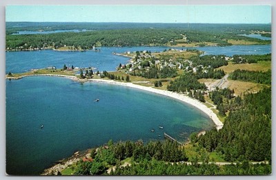 Pemaquid Beach Maine Aerial View Postcard Ft. William Henry Harbor 1970s C423