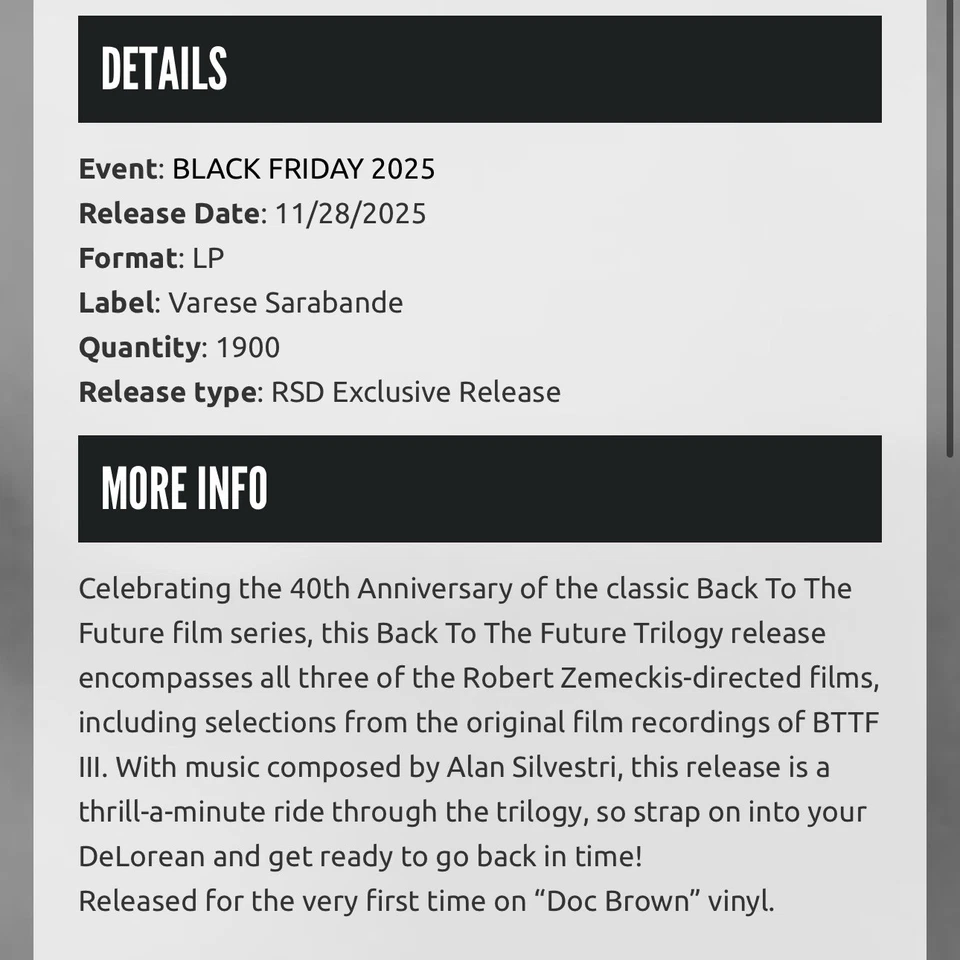 BACK TO THE FUTURE SOUNDTRACK RSD BLACK FRIDAY 2025 BROWN VINYL - Image 3 of 4
