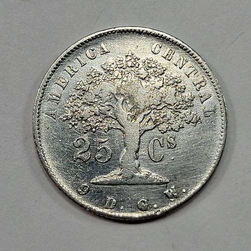 1875 GW COSTA RICA Silver 25 Centavos Genuine Strong Detail Cleaned *V48