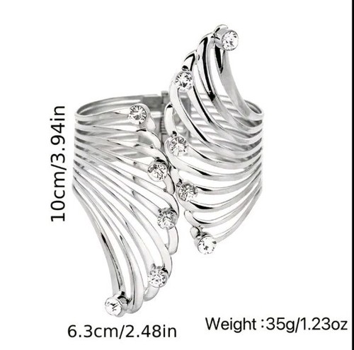 New Silver 14k Gold Plated Open Wing Cuff Bangle Bracelet For Women Excellent - Picture 3 of 3