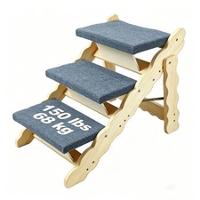 2in1 Wooden Dog Stairs Ramp 3-Step Anti-Slip Foldable for Bed Car Couch 150lbs