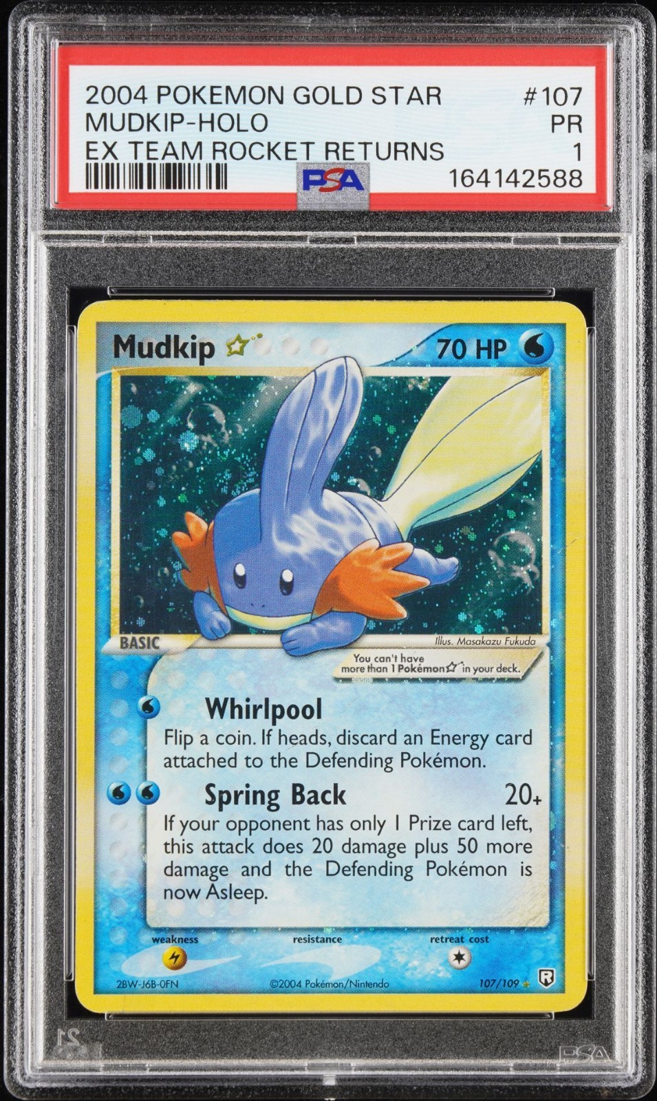 2004 POKEMON EX TEAM ROCKET RETURNS GOLD STAR #107 MUDKIP-HOLO PSA 1 - SWIRL