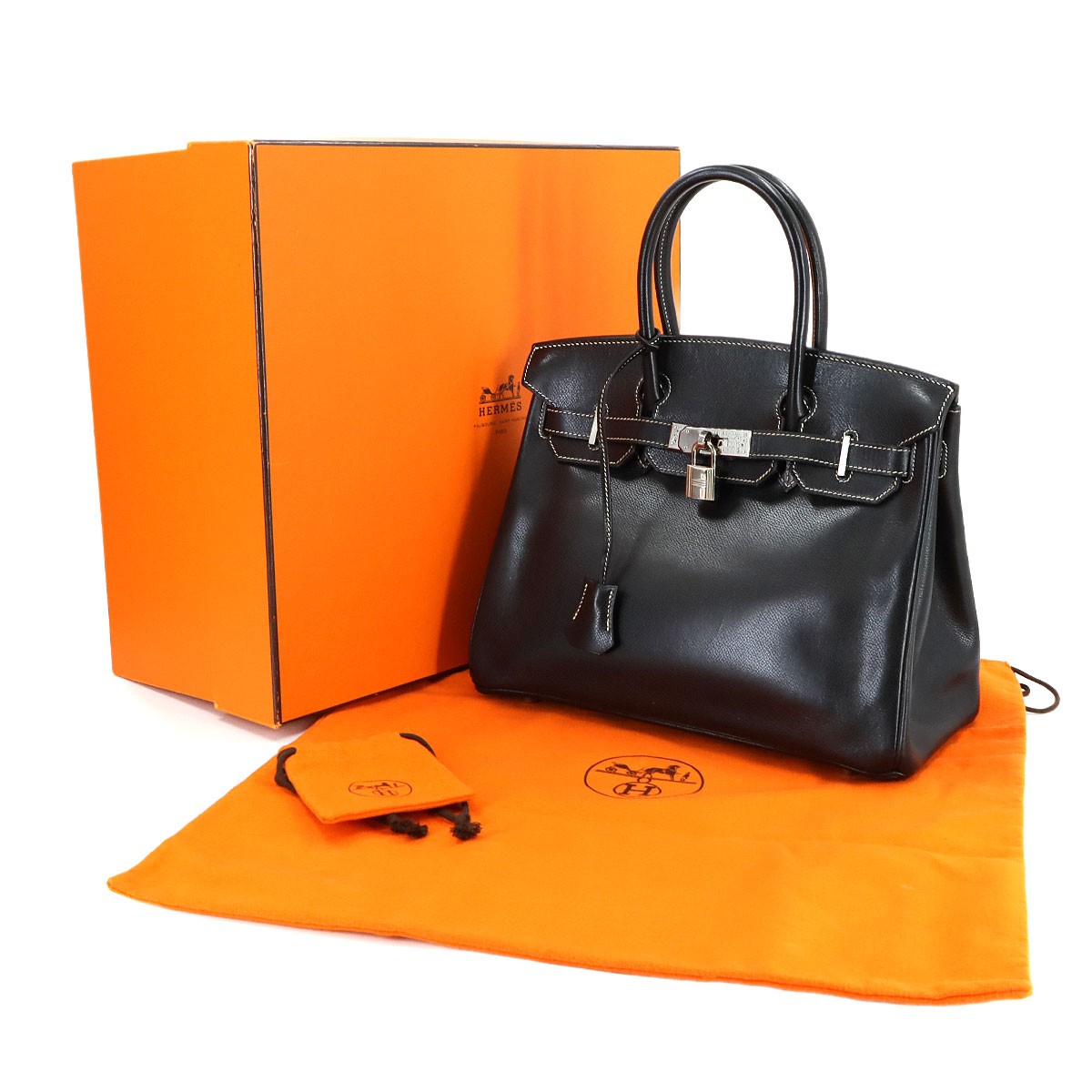 HERMES Birkin 30 Hand Bag Lisse Leather Black Purse 90272929 | eBay