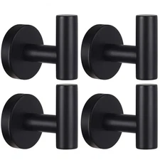 Robe Hooks, Door Hooks, Towel Rack, Kitchen Hooks, 4 Pack, Black