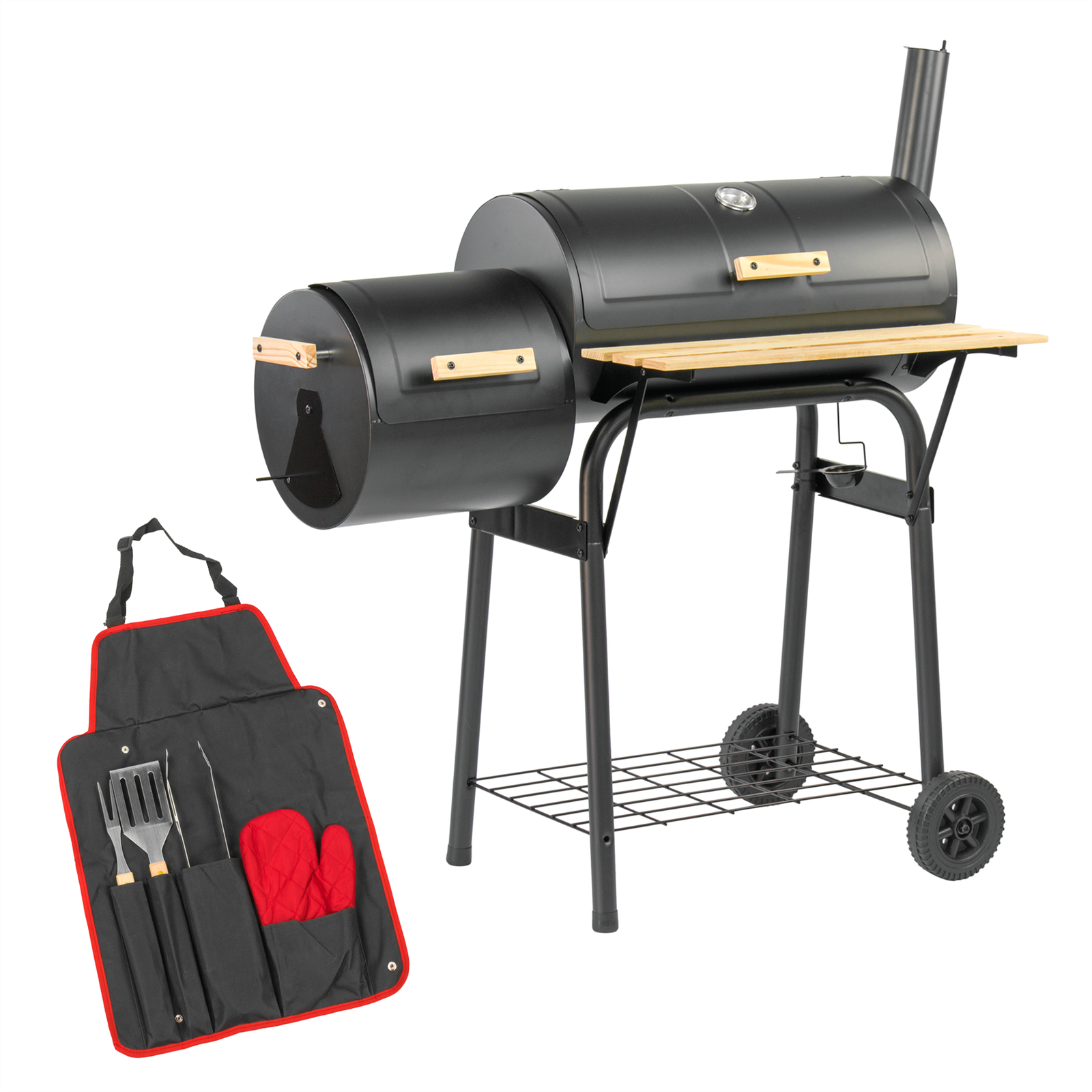 OUTDOOR GARDEN MULTI PURPOSE BBQ SMOKER WITH TOOL SET COOKING GRILLING BARBEQUE