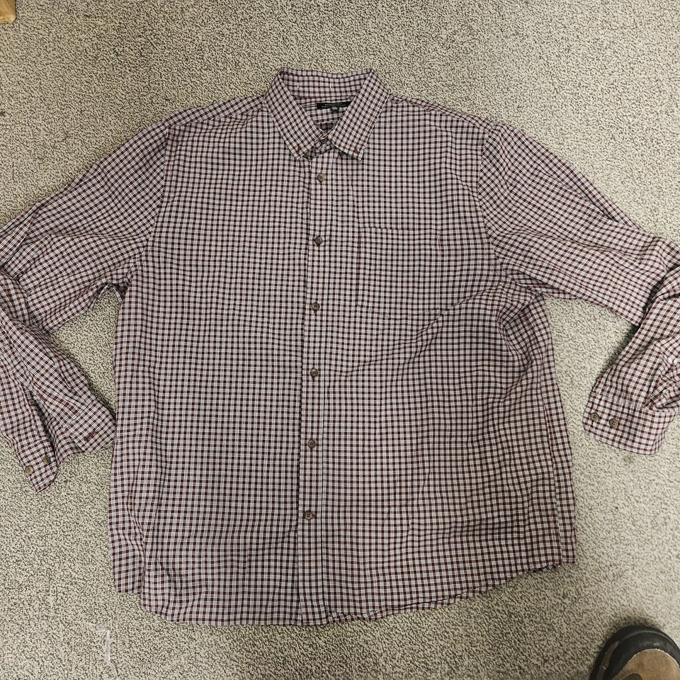 Banana Republic Shirt Mens 2XL Burgundy Plaid Slim Fit Untucked Button Down - Image 3 of 4