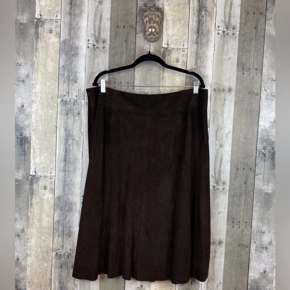 "Falda de gamuza Eileen Fisher 27"" corneada con yugo en marrón chocolate talla XL ¡Nueva! Foto 2 de 4