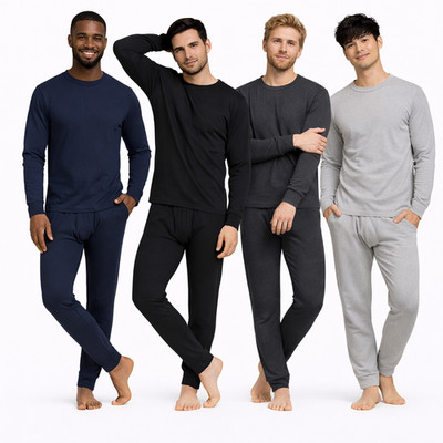 Men s Waffle Knit Thermal Long Johns Set Top Bottom Base Layer Nightwear
