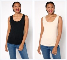 Denim and Co Essentials So Soft Jersey 2 Pk Layering Tanks Medium Black Tapioca