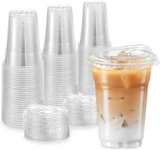 16Oz100 Sets Clear Plastic Cups with Strawless Sip through Lids,Clear Crystal Di