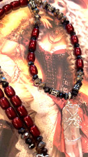 Quartz Crystal Point  Pagan Witch Voodoo Hoodoo Crimson Black  Necklace J3