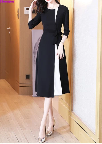 OL Womens Korean Colorblock A-line Shift Shirt Party Cocktail Workwear Dress - Picture 11 of 17