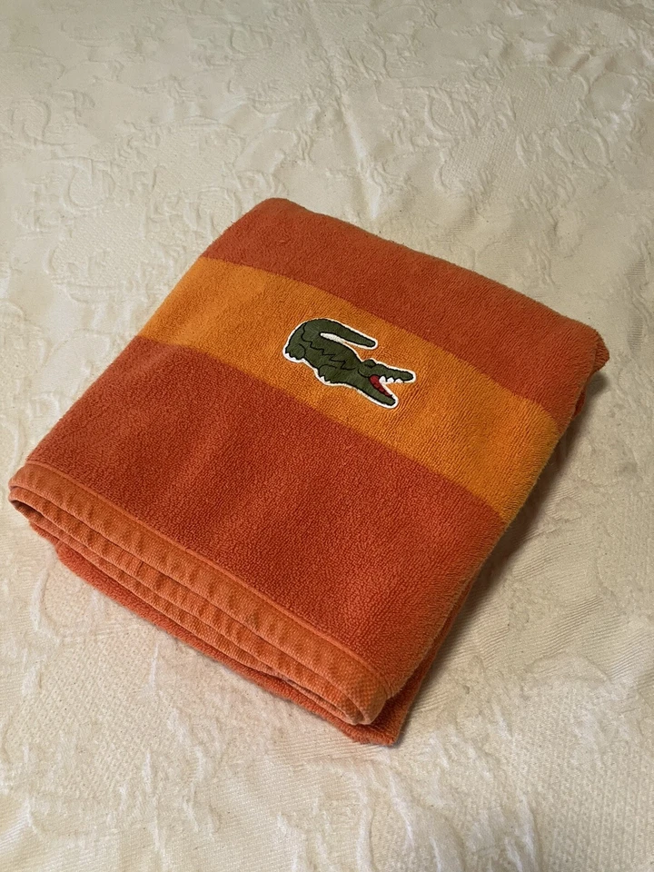 Toalla de Playa De Colección Lacoste 29" x 52" Cocodrilo Izod Logo 2 Tonos Naranja Foto 2 de 4