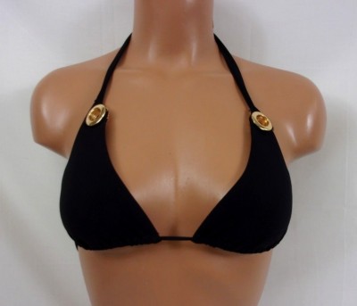 Sauvage Gold Ring Accent Halter String Bikini Top Small & Medium Black 2457L
