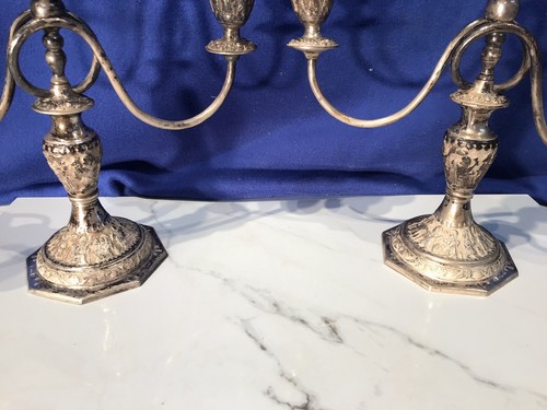 Coppia di antichi lampadari incisi a mano,candelabro 84 argento massiccio 1864 grammi - Foto 24 di 24