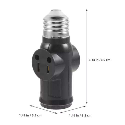 3 Prong Light Bulb Outlet Socket Adapter E26 E27 Light Socket to Plug Adapter - Picture 6 of 9