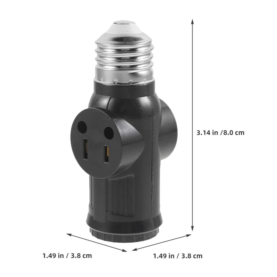 2Pcs Light Bulb Outlet Socket Adapter E26/E27 Lamp Bulb to 2/3 Prong Plug Black - Image 2 of 4