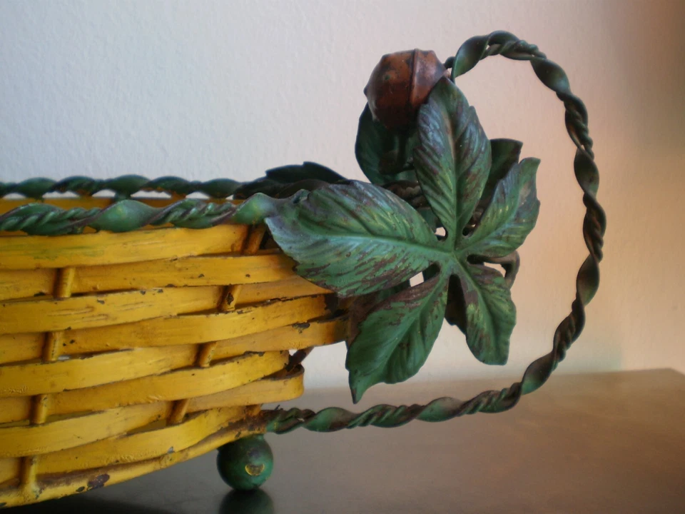 COUPE A FRUIT CORBEILLE DE TABLE ART DECO FER FORGE DECOR MARRONIER ANCIEN 1930 - Photo 4/4